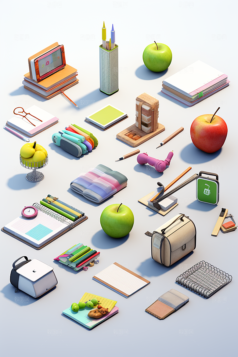 卡通文具3D教具效果图