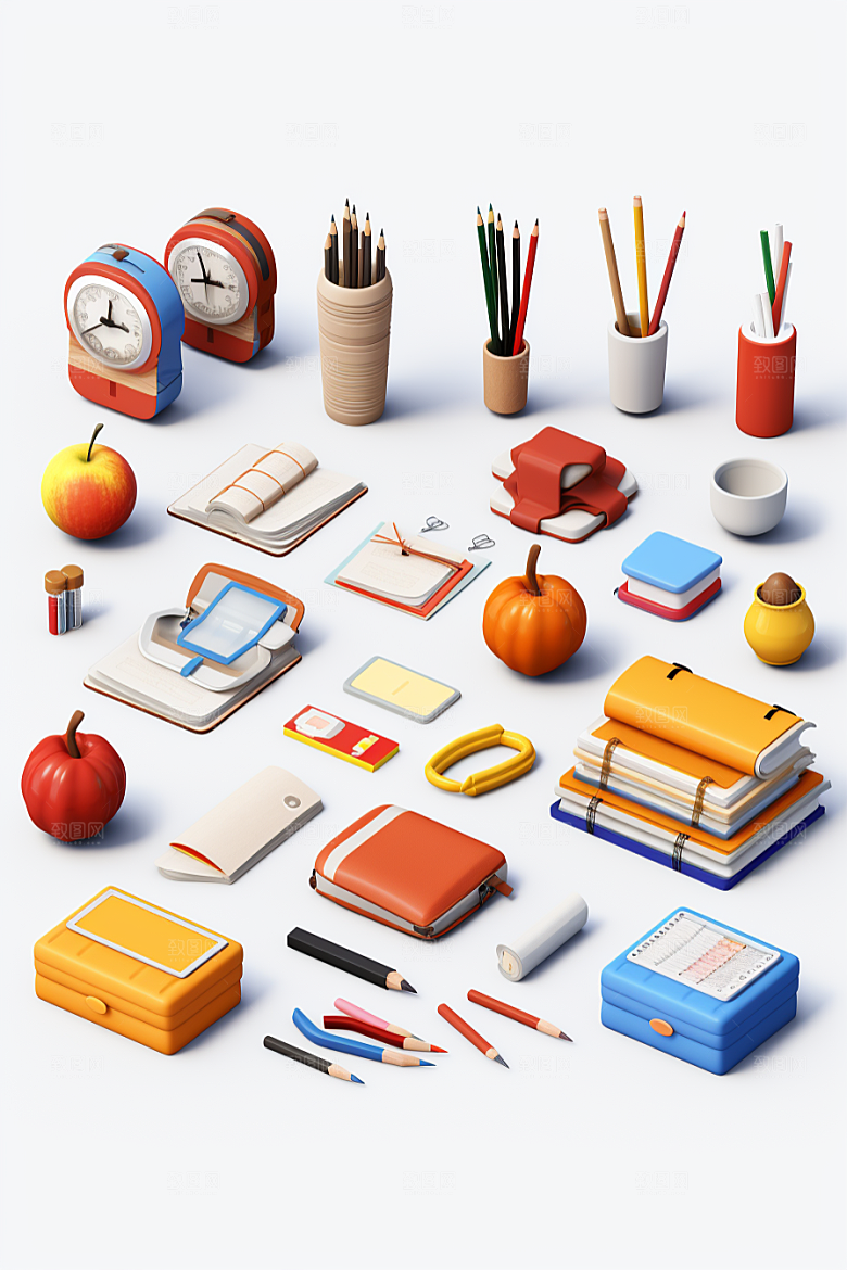 卡通文具C4D3D效果图