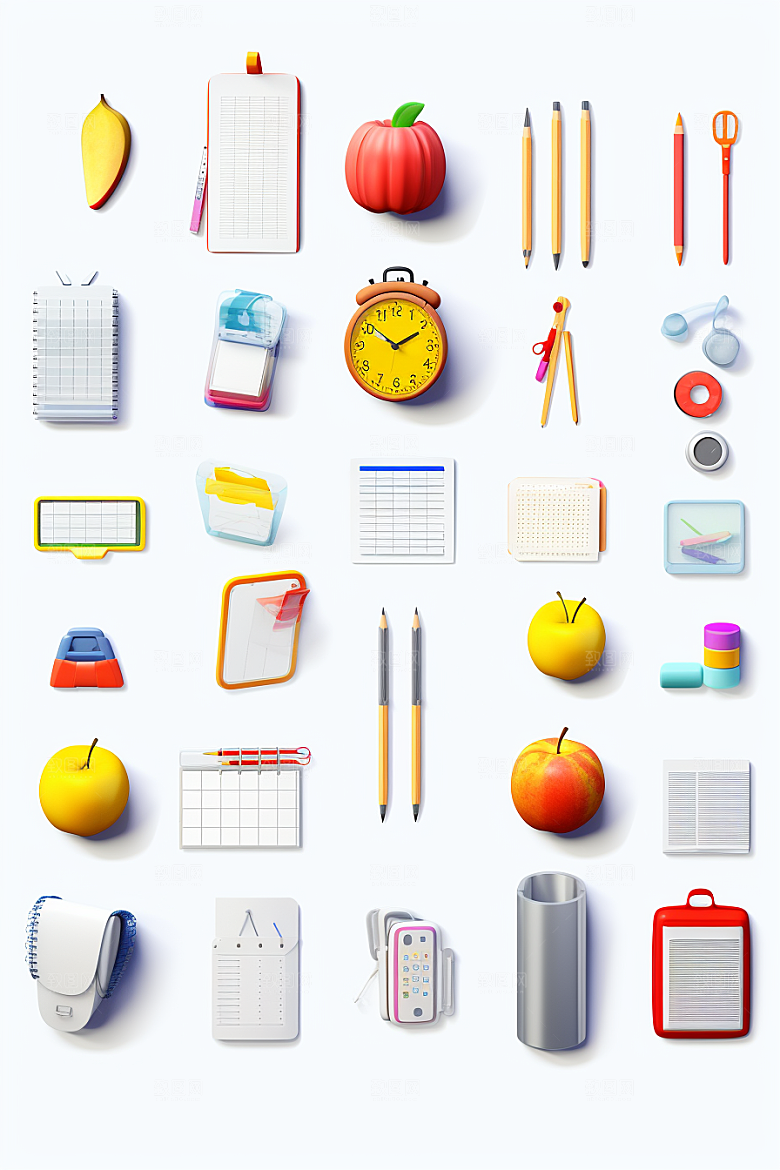 卡通文具立体开学效果图