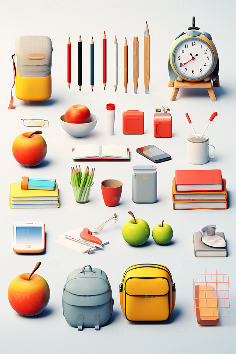 卡通文具立体开学效果图