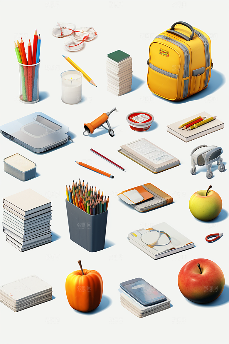 卡通文具学习用品教具效果图