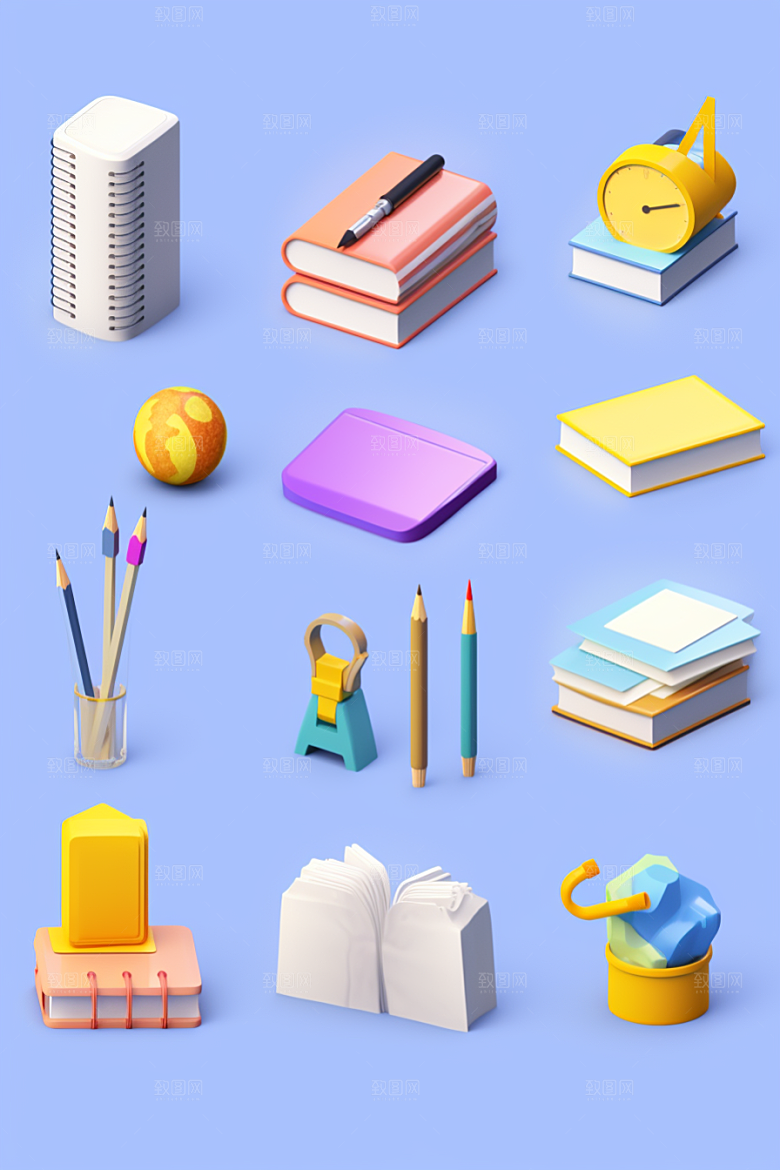 卡通文具3D立体效果图
