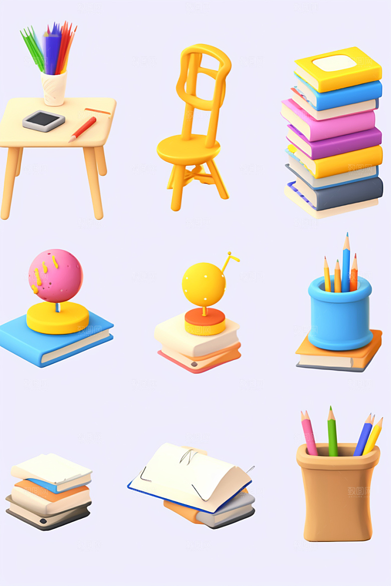 卡通文具3D学具效果图
