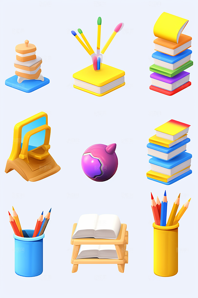 卡通文具学具立体效果图