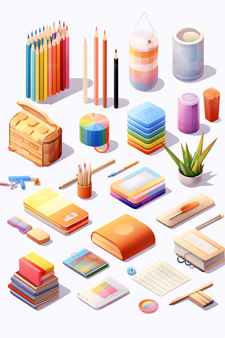 卡通文具学具3D效果图