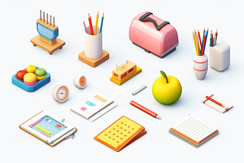 卡通文具开学高清效果图