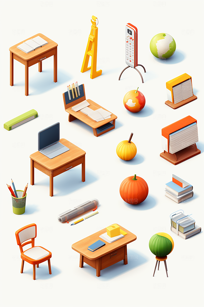 卡通文具3D立体效果图