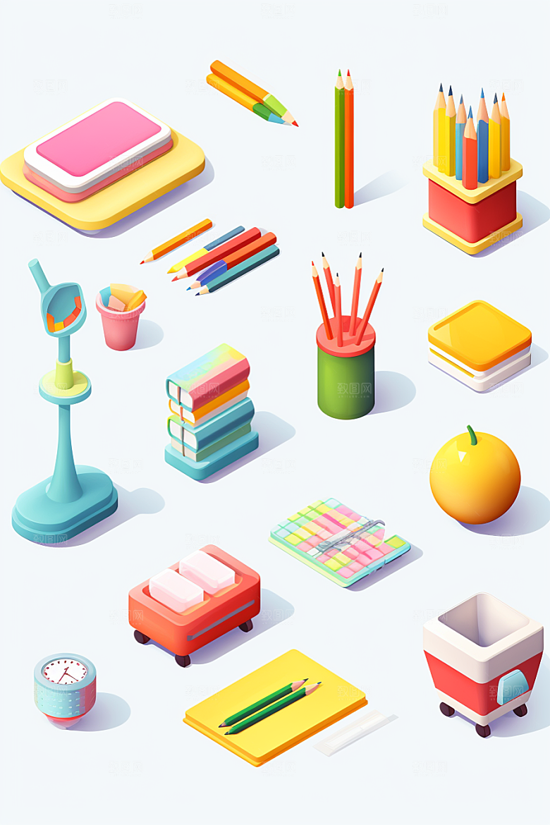 卡通文具学具3D效果图
