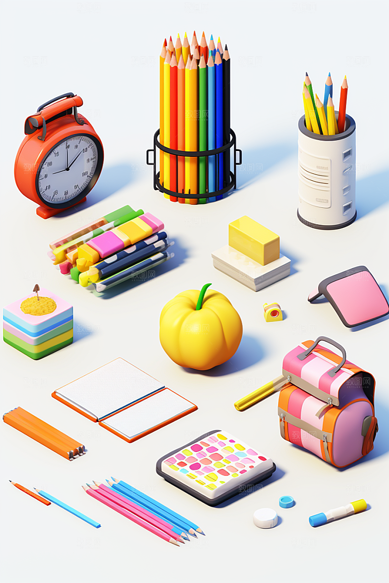 卡通文具学具C4D效果图