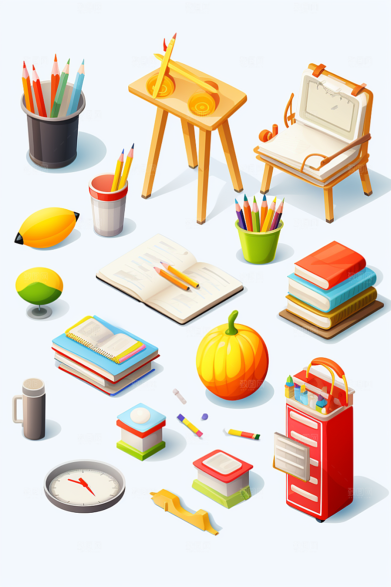 卡通文具3D立体效果图