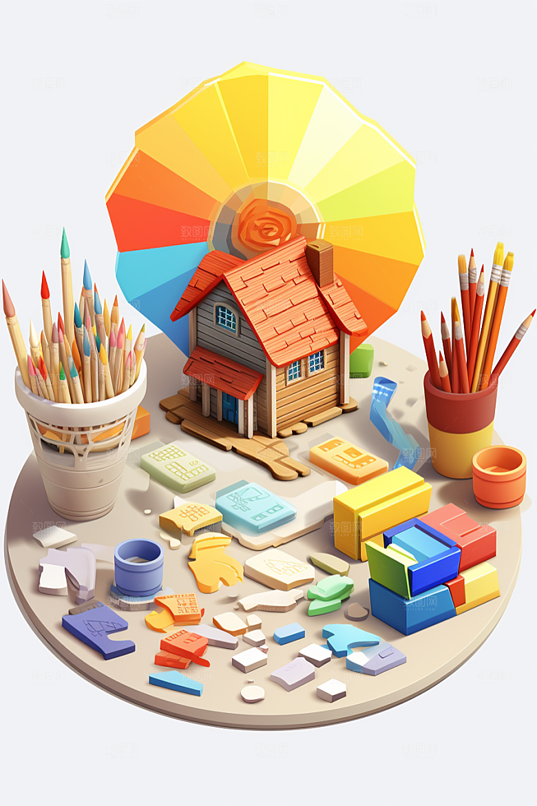 卡通文具立体开学效果图