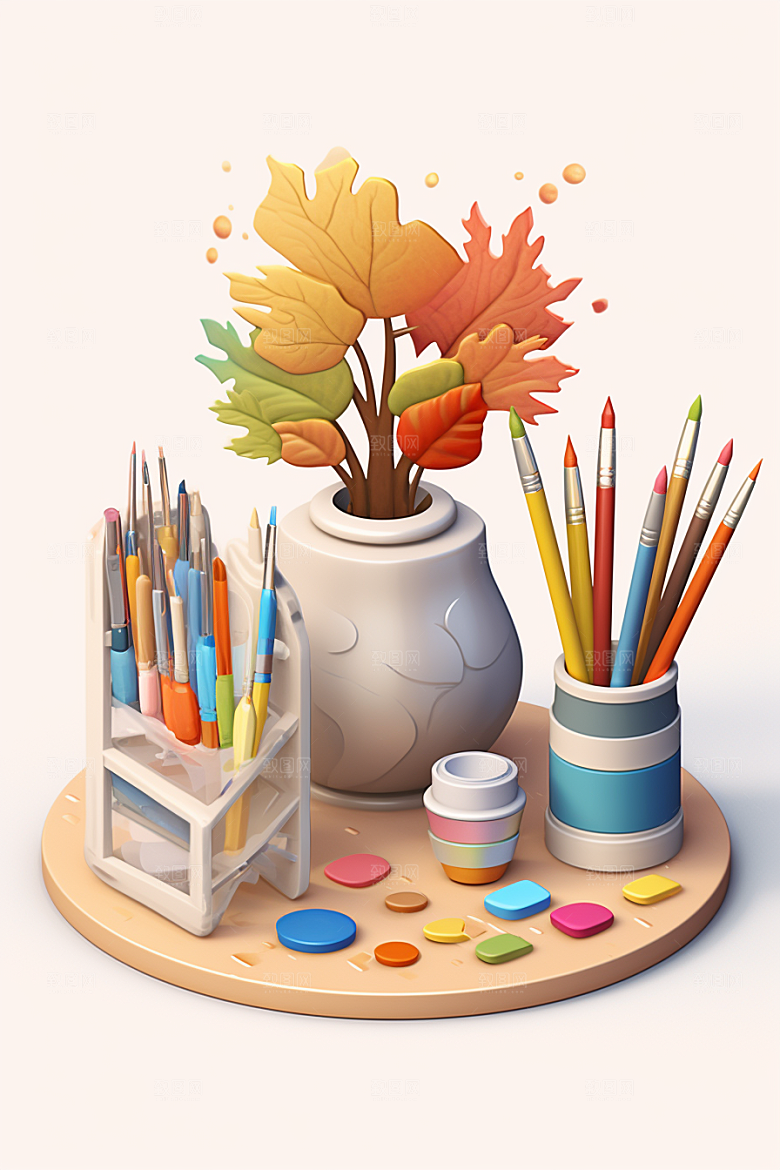 卡通文具C4D3D效果图