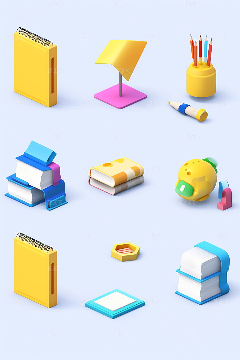 卡通文具高清学具效果图