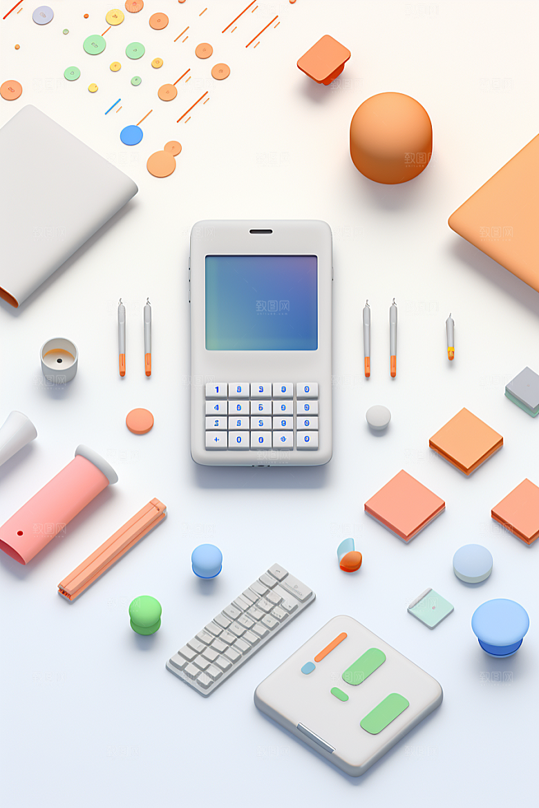卡通文具学具3D效果图