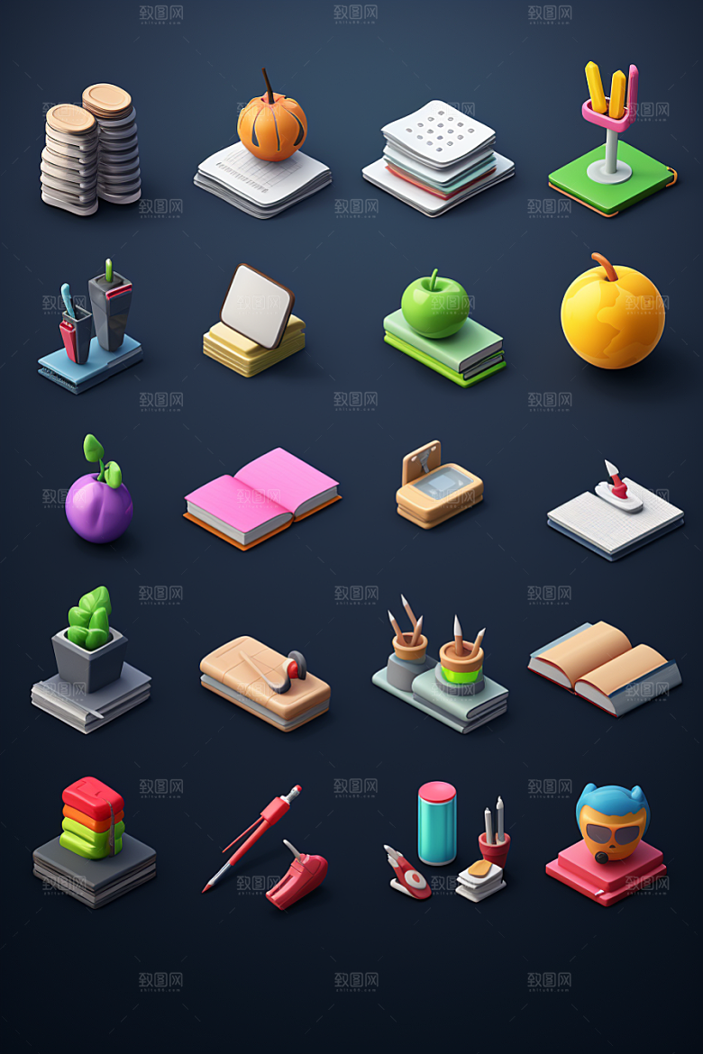 卡通文具C4D3D效果图