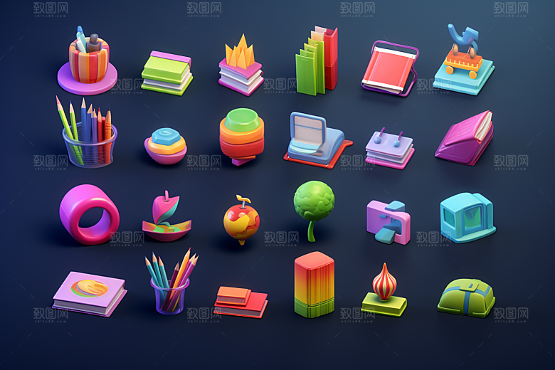 卡通文具高清C4D效果图