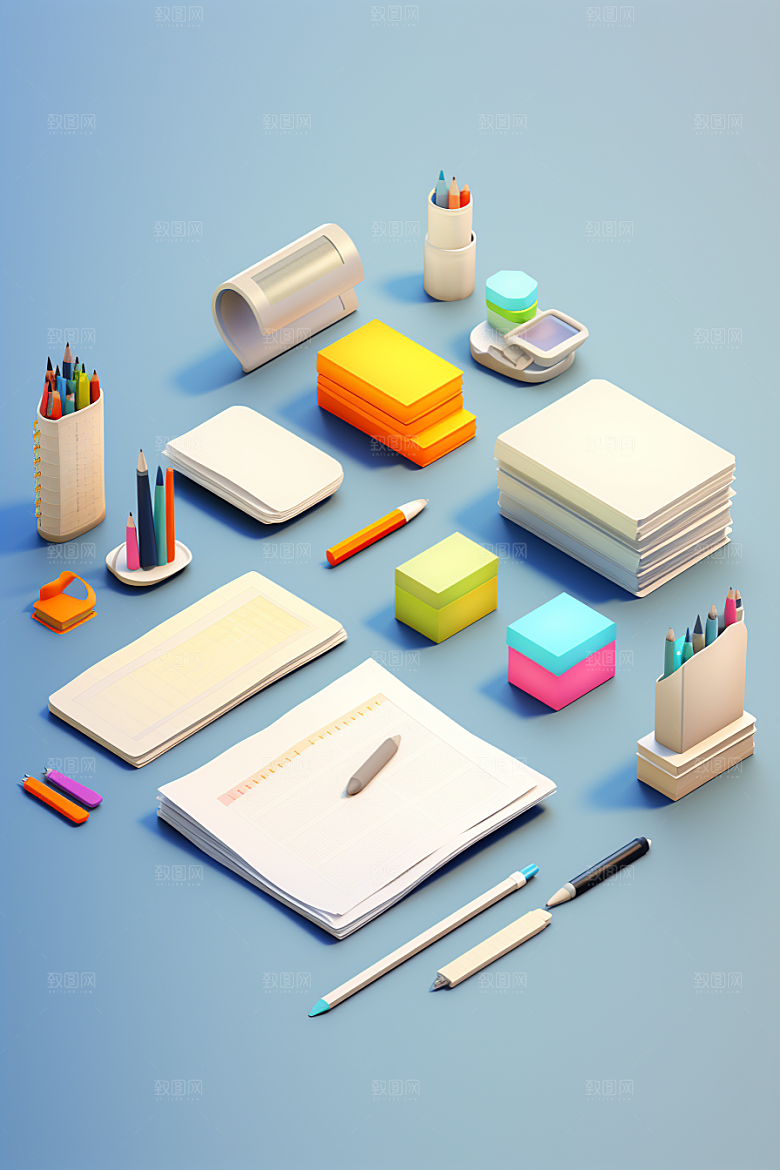 卡通文具开学教具效果图