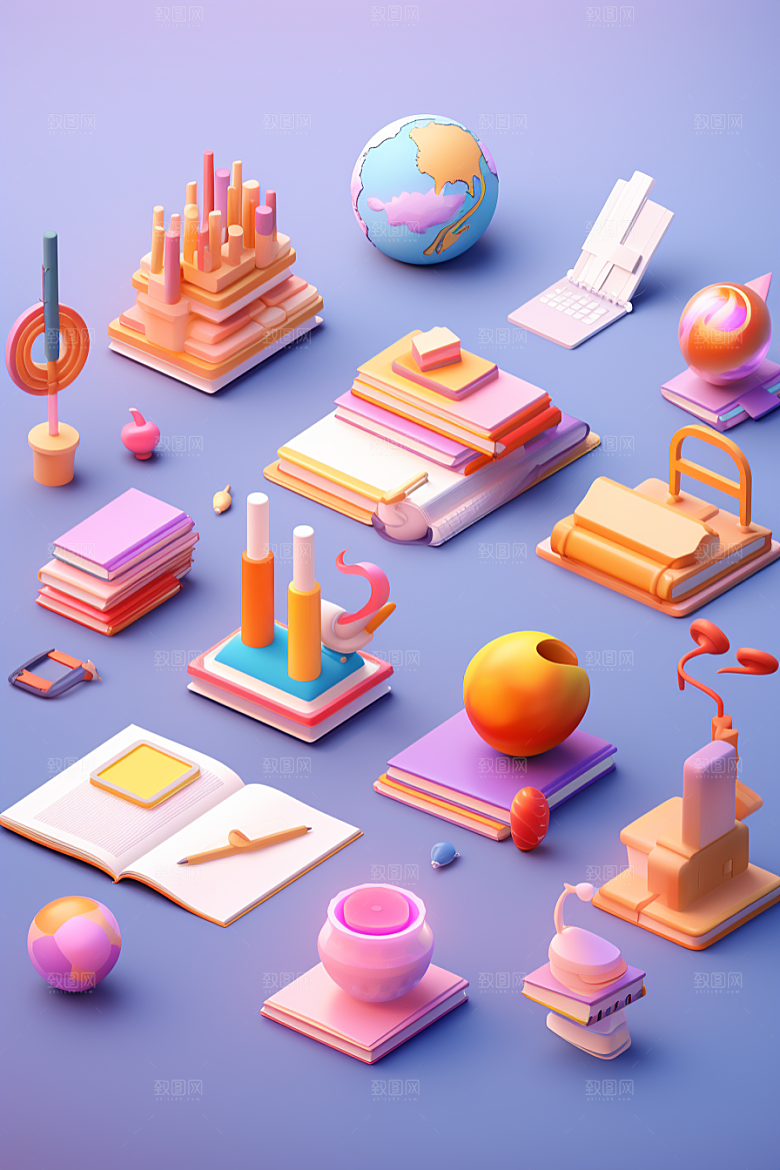 卡通文具上学学具效果图