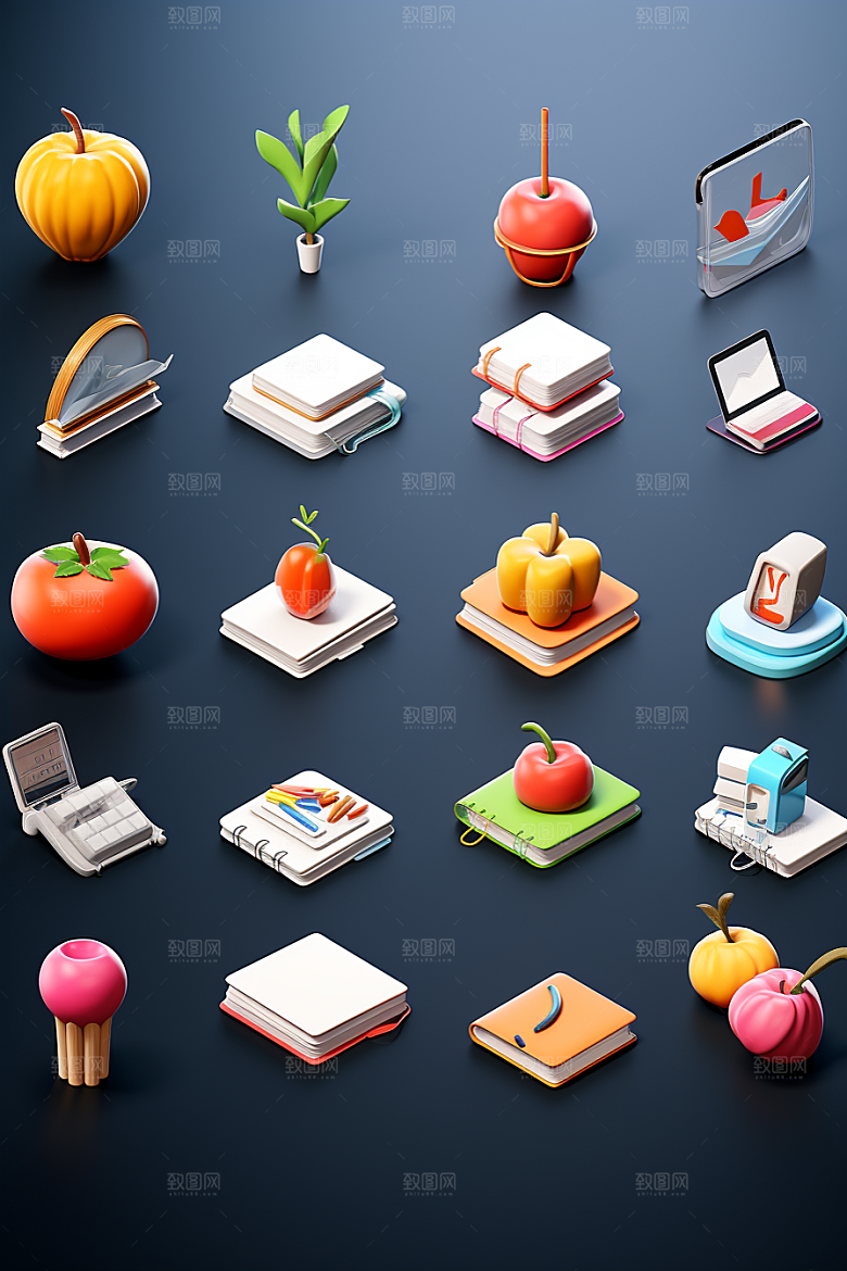 卡通文具学具C4D效果图