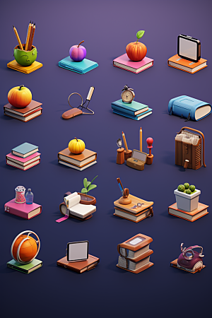 卡通文具3D学具效果图