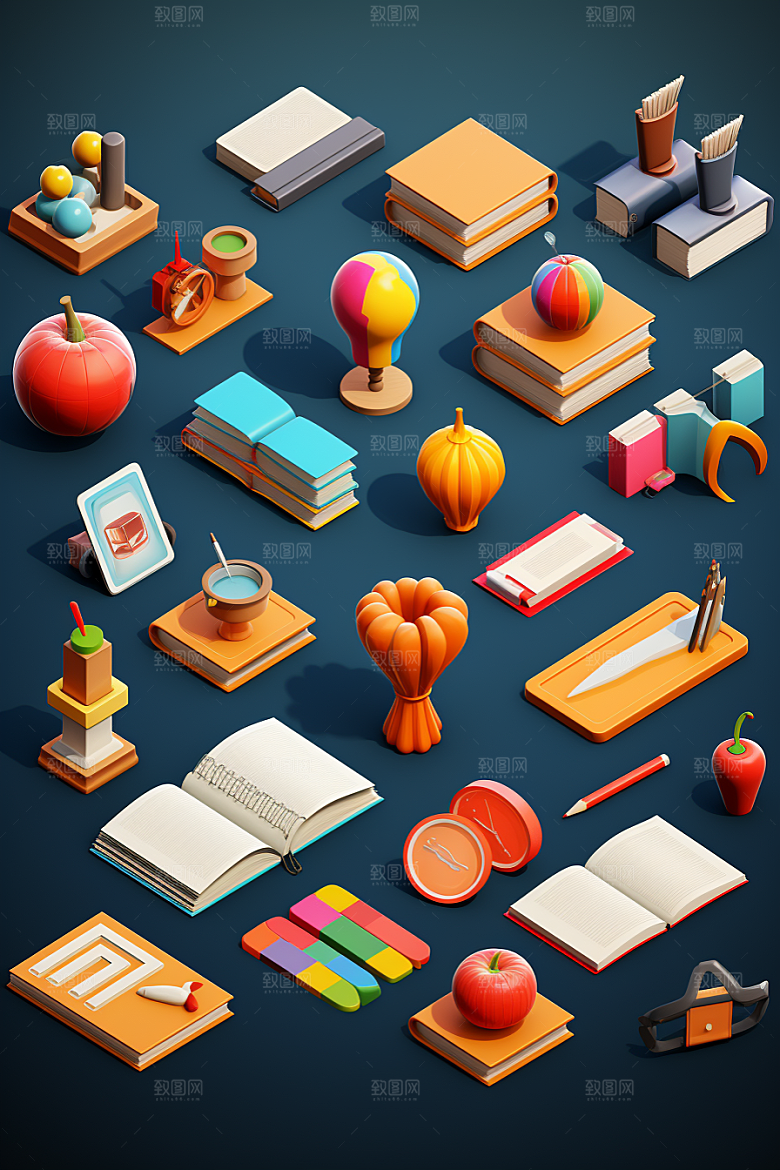 卡通文具开学学具效果图