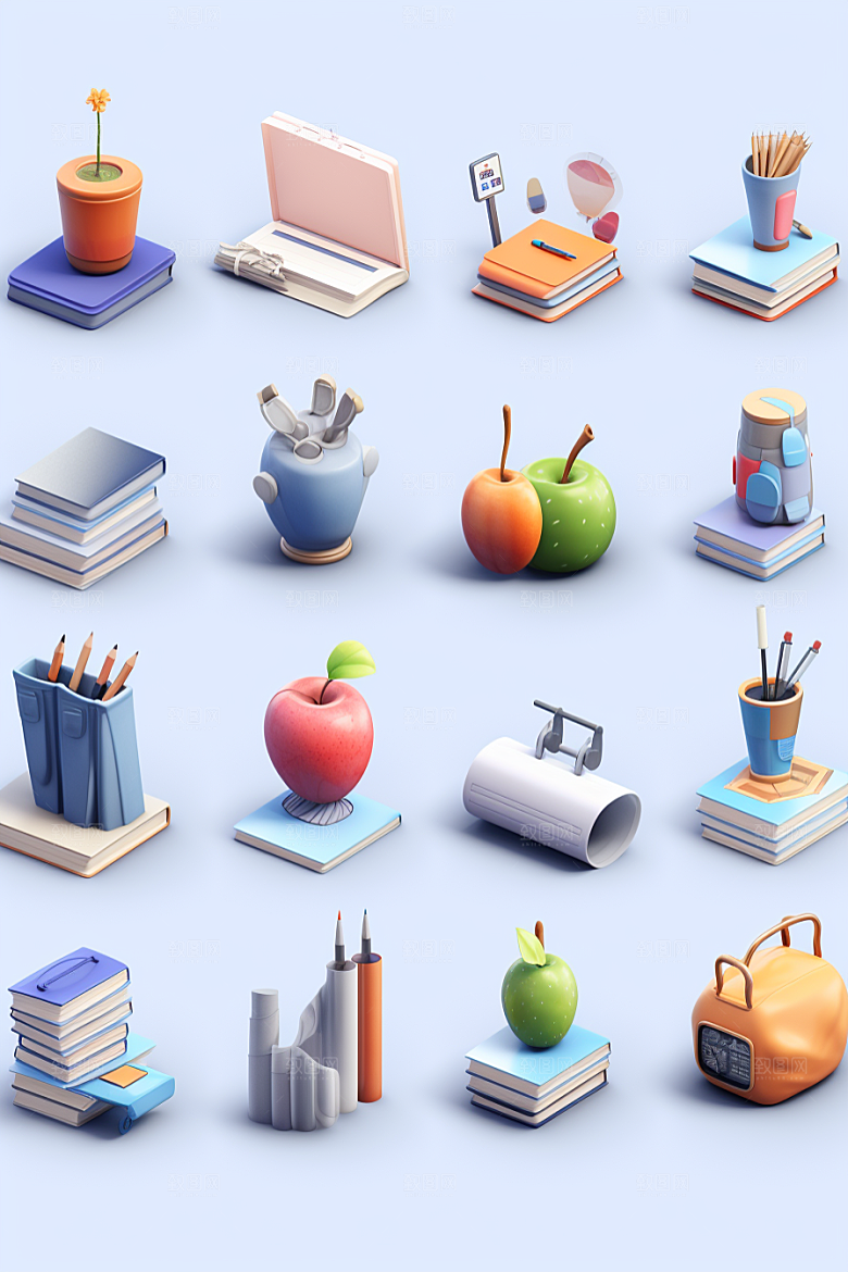 卡通文具C4D开学效果图