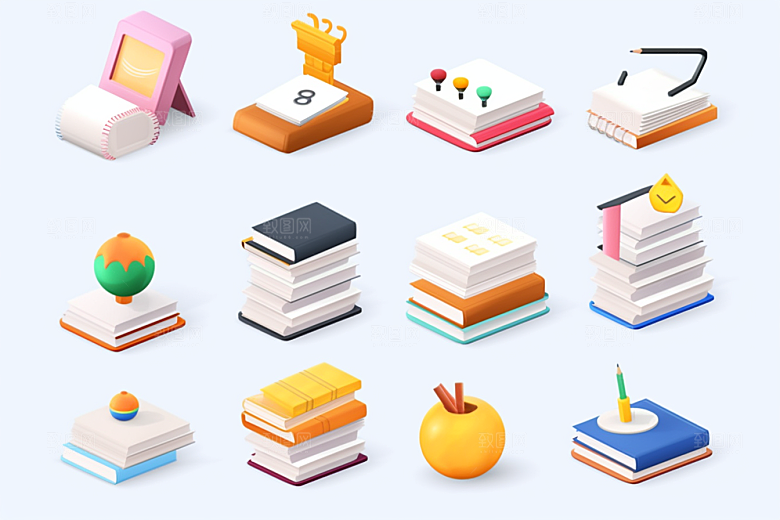 卡通文具学具开学效果图
