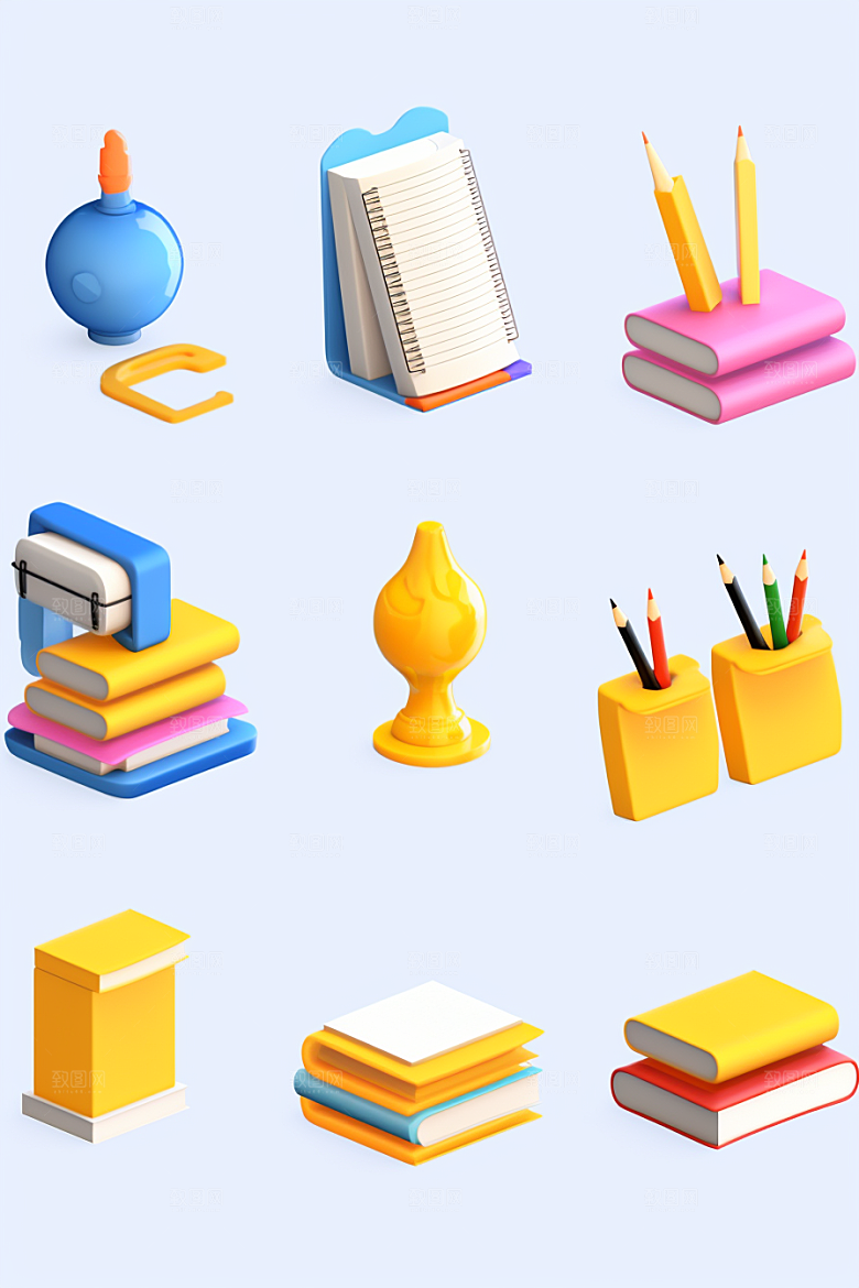 卡通文具C4D立体效果图