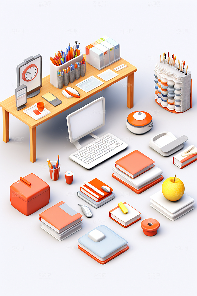 卡通文具C4D学具效果图