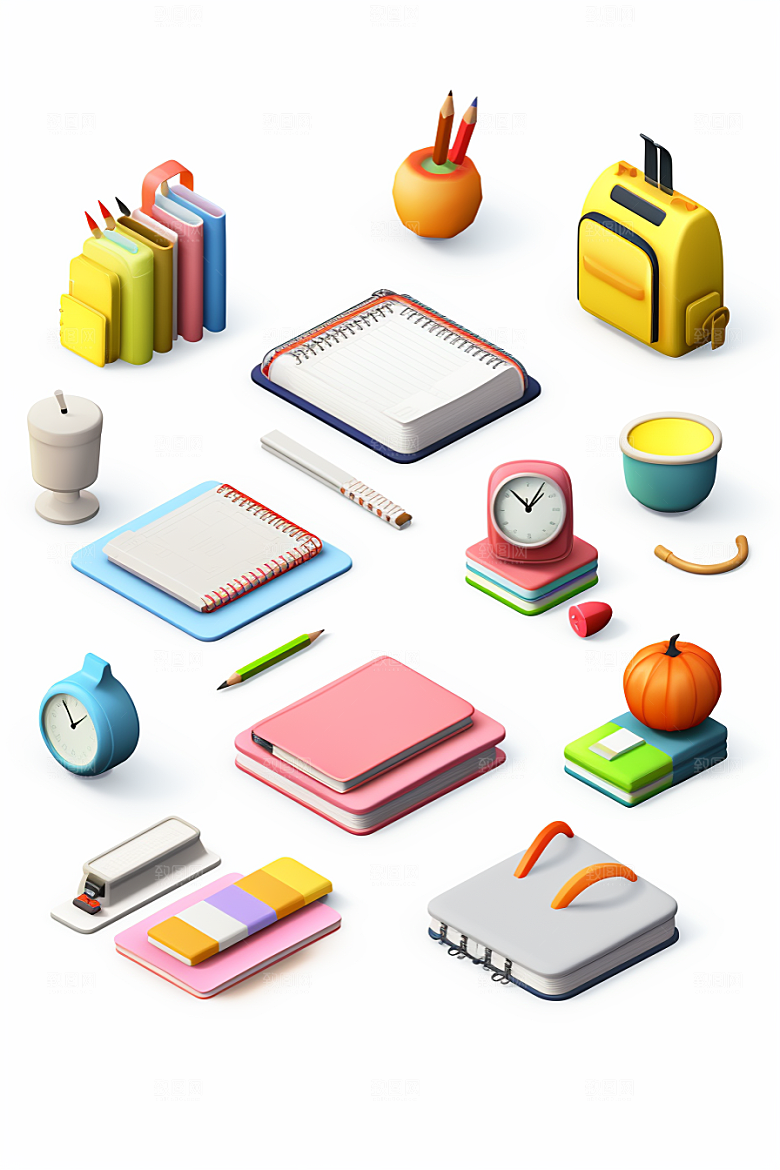 卡通文具学习用品教具效果图
