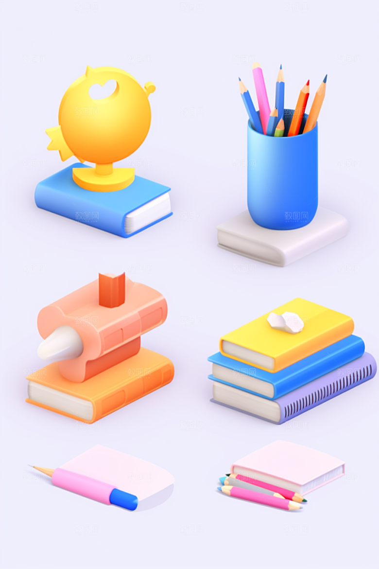 卡通文具3D学具效果图