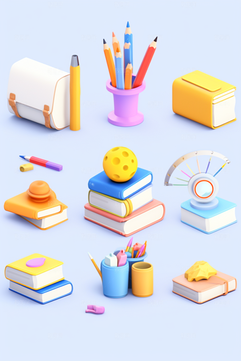 卡通文具上学学习用品效果图