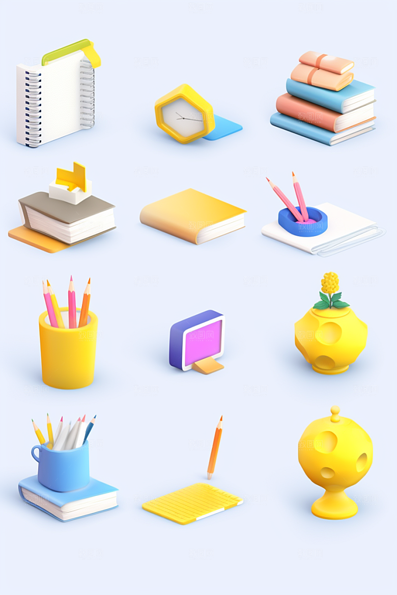 卡通文具高清上学效果图