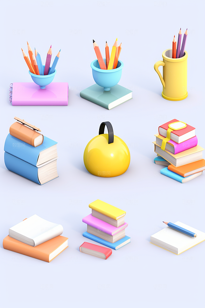 卡通文具高清开学效果图