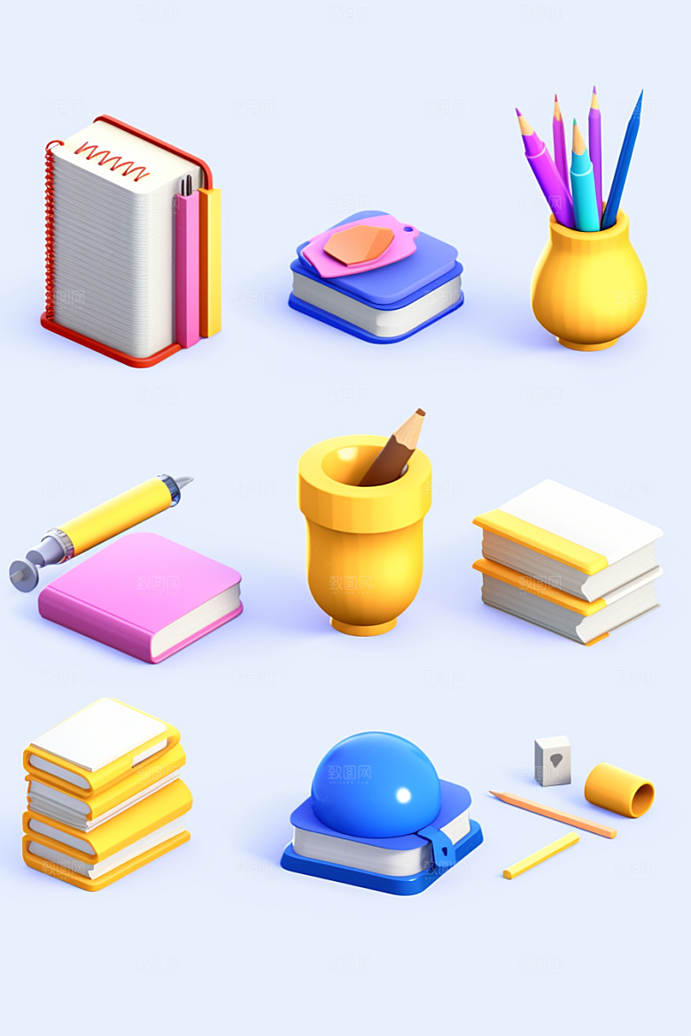 卡通文具高清上学效果图