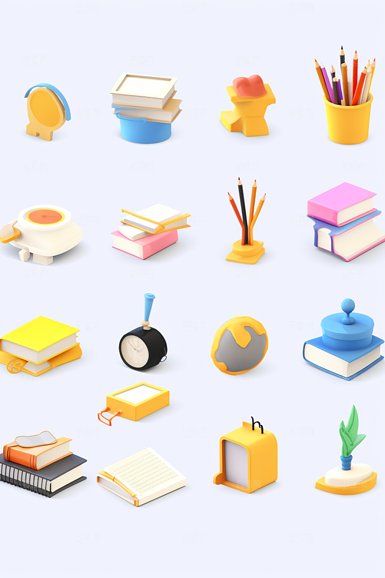 卡通文具上学开学效果图