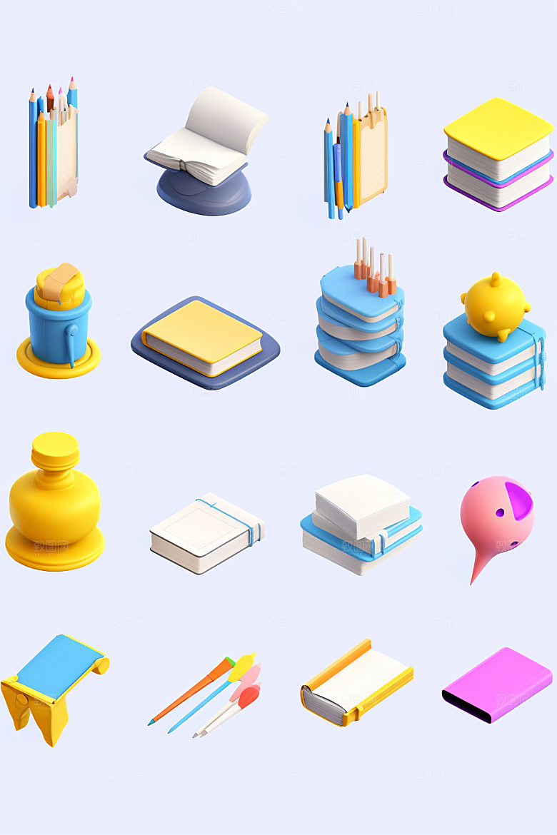 卡通文具立体开学效果图