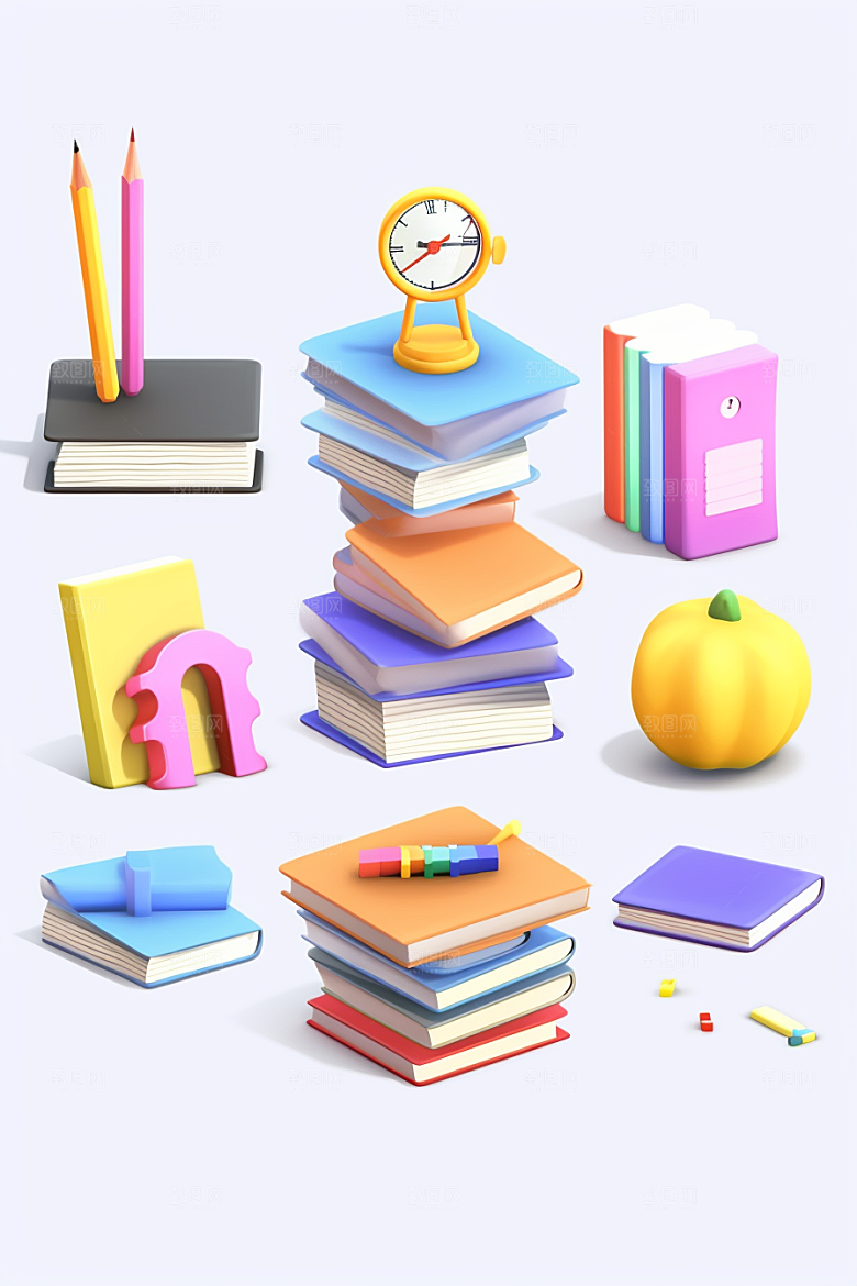 卡通文具开学C4D效果图