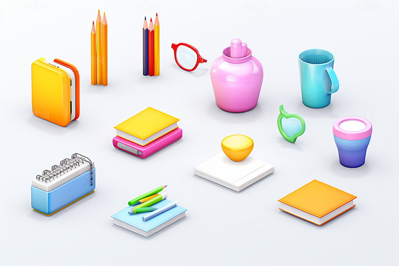 卡通文具C4D学具效果图