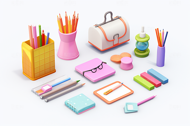 卡通文具C4D3D效果图