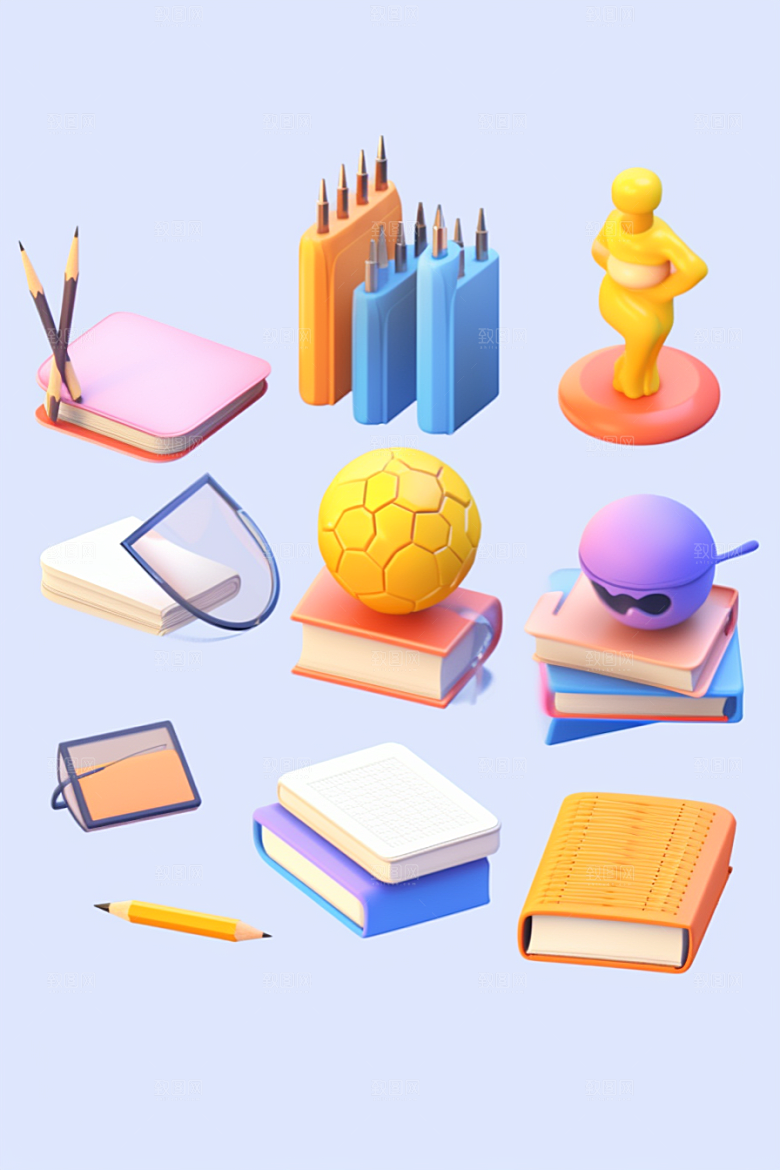 卡通文具上学3D效果图