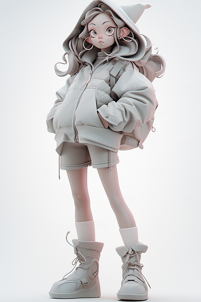 3D甜酷女孩甜美元气模型