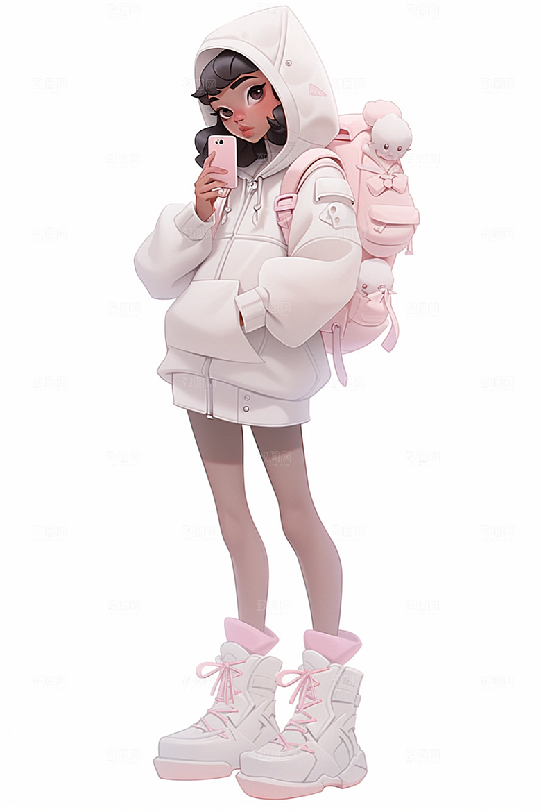 3D甜酷女孩运动风立体模型
