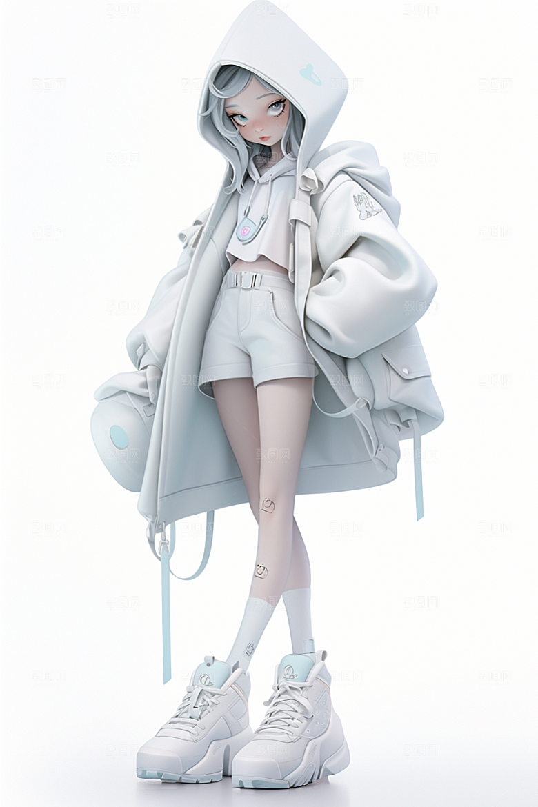 3D甜酷女孩可爱运动风模型