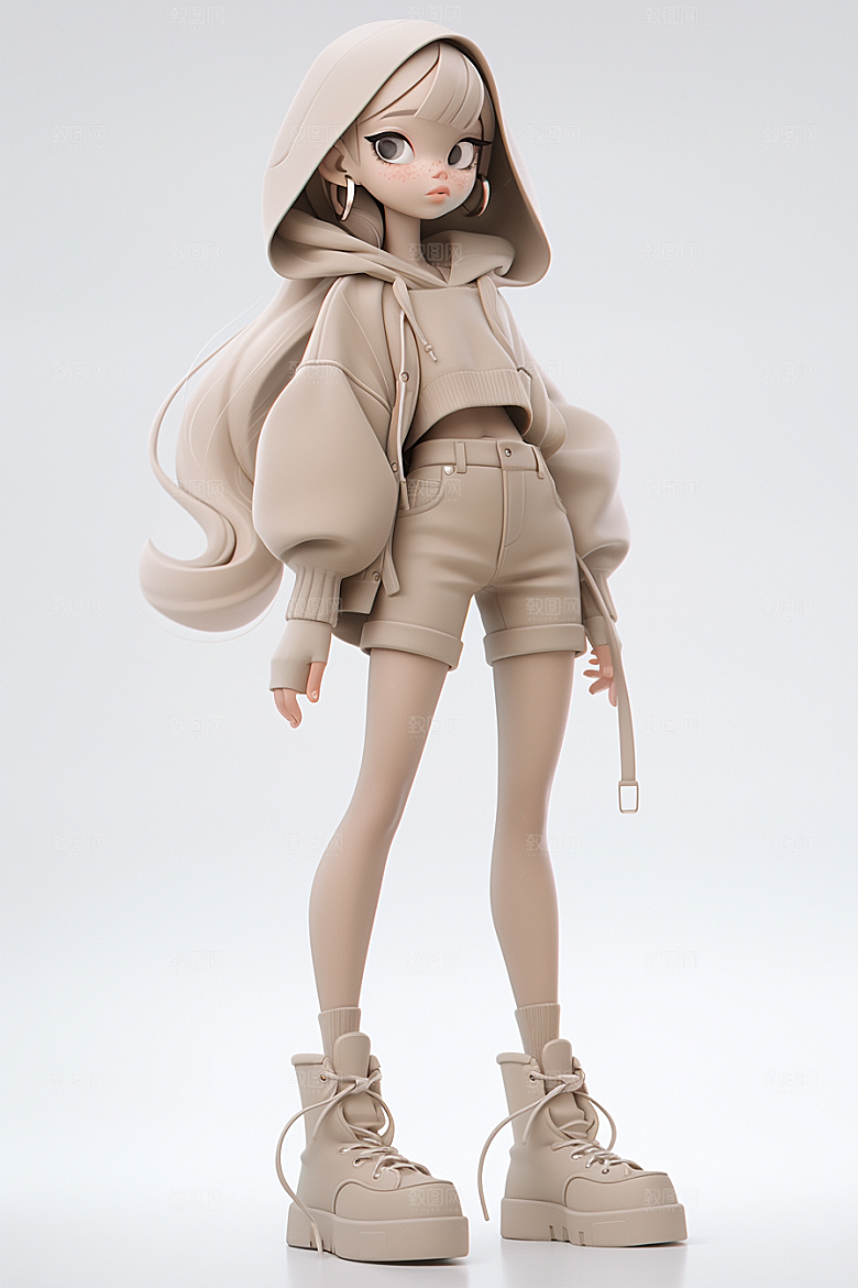 3D甜酷女孩甜美人物IP模型