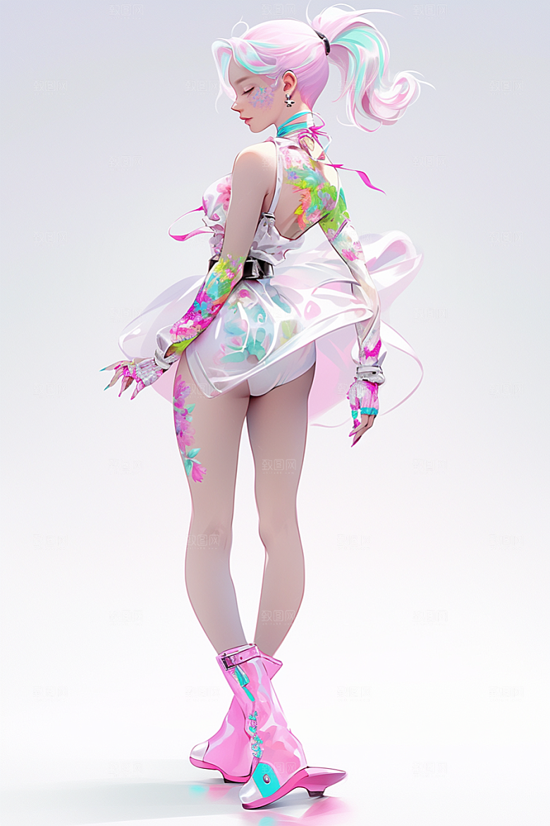 3D甜酷女孩少女阳光模型