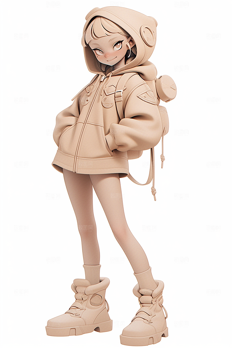 3D甜酷女孩甜美立体模型