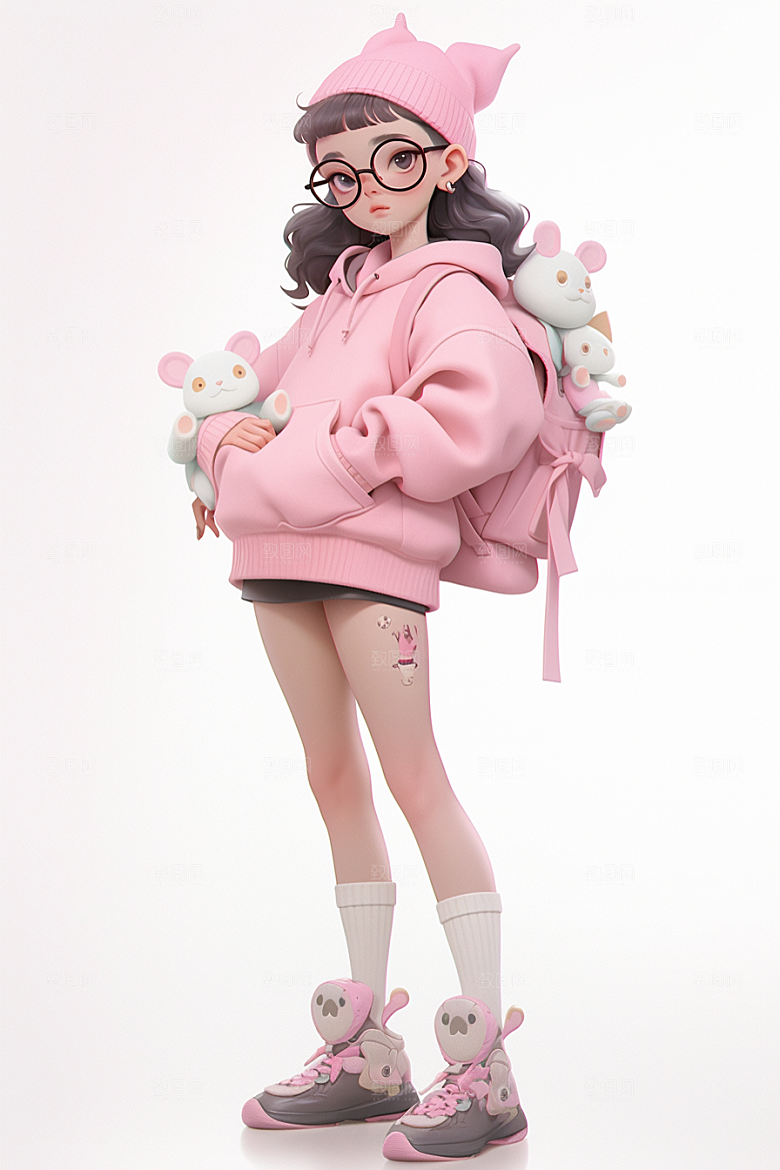 3D甜酷女孩少女阳光模型