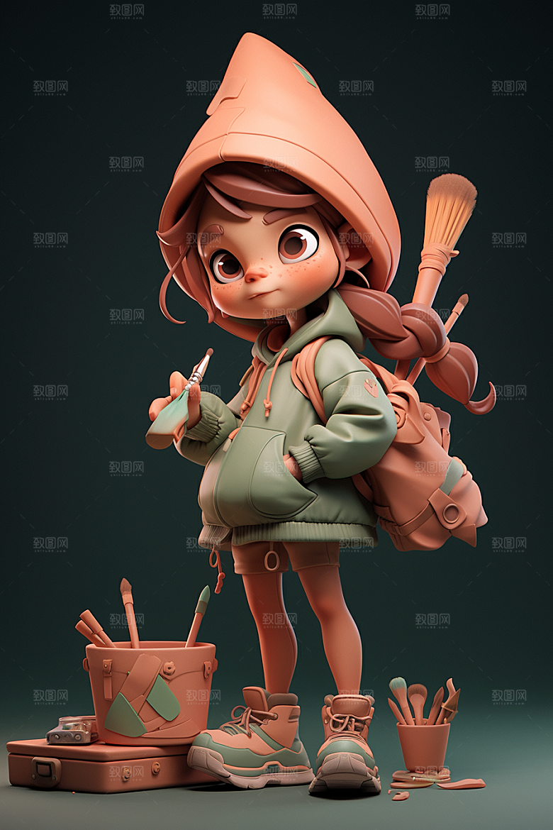3D甜酷女孩少女人物IP模型