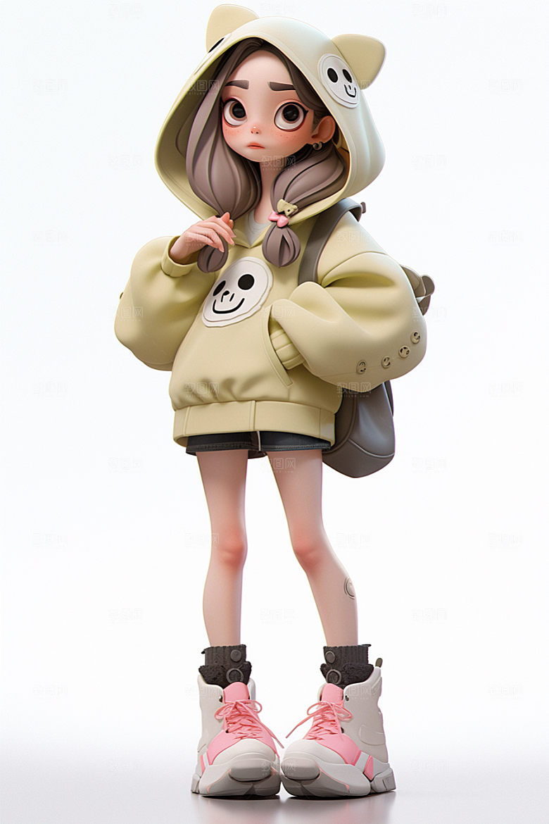 3D甜酷女孩少女运动风模型